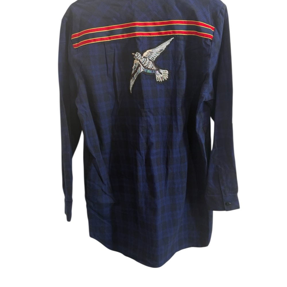 Sam Edelman Navy Plaid Patch Embellished Sleep Shirt/ Dress Shirt - Size M - Picture 11 of 14